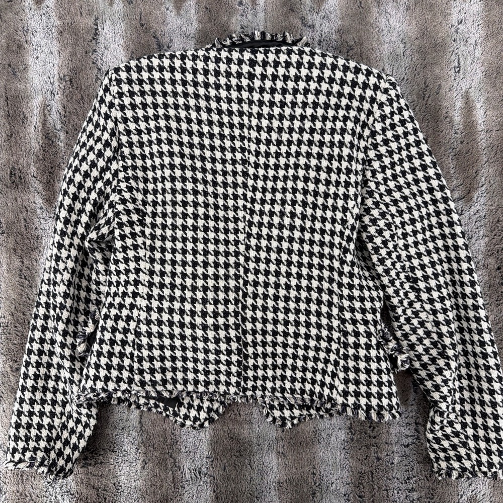 Dolan Large Houndstooth Blazer Coat Tweed Career Black White Anthropologie - Picture 9 of 9